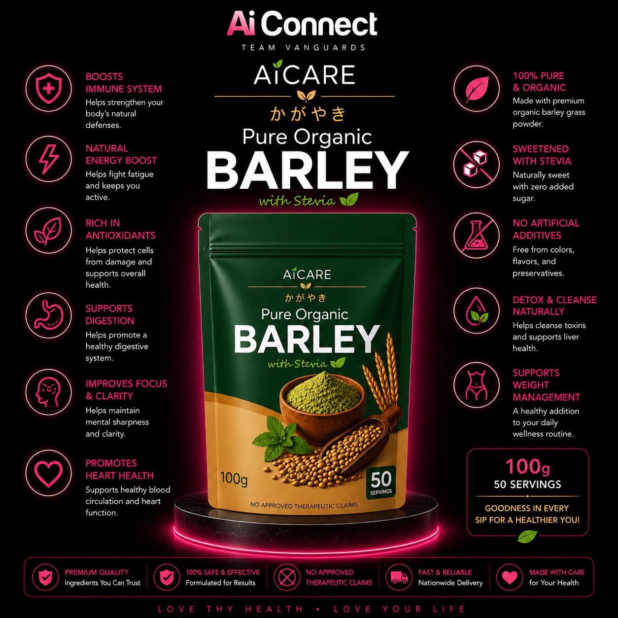 AiCare Pure Organic Barley with Stevia